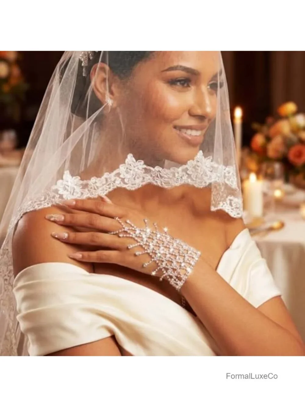 Rhinestone Fingerless Gloves Sparkle Glitter Hand Chain Prom Wedding